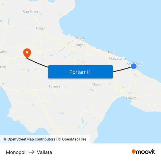 Monopoli to Vallata map