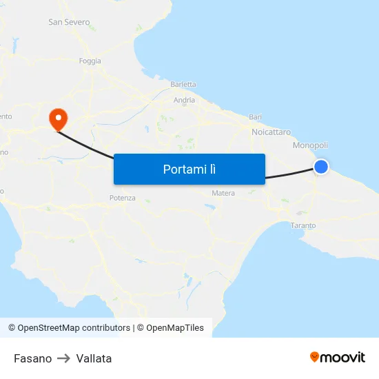 Fasano to Vallata map