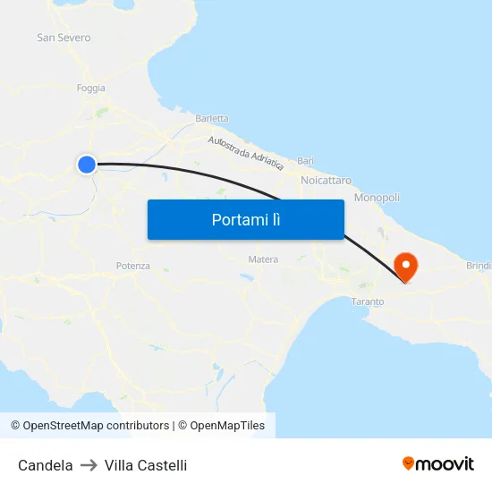 Candela to Villa Castelli map