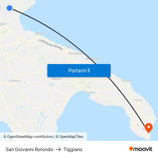 San Giovanni Rotondo to Tiggiano map
