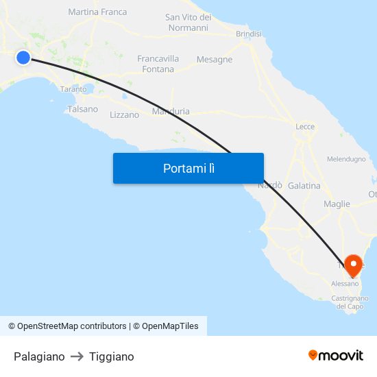 Palagiano to Tiggiano map