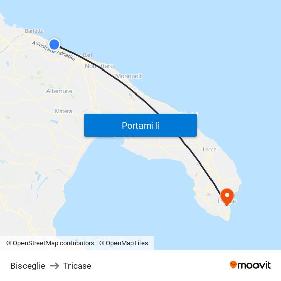 Bisceglie to Tricase map