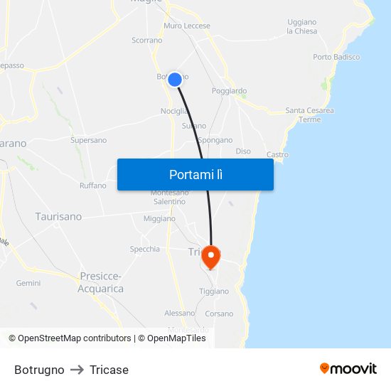 Botrugno to Tricase map