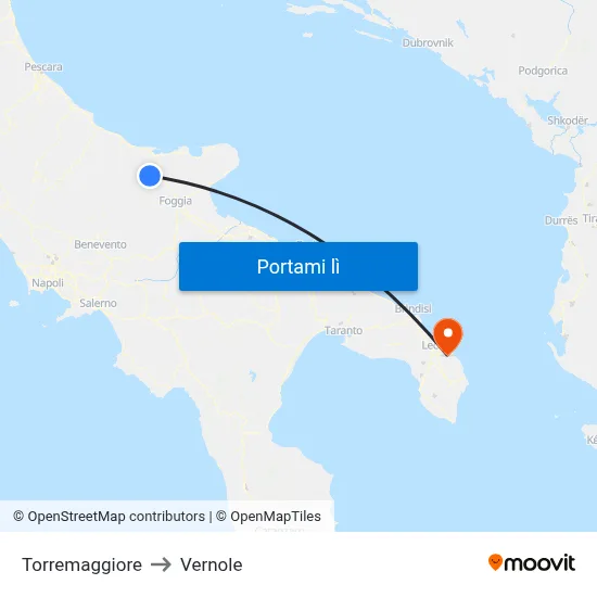 Torremaggiore to Vernole map