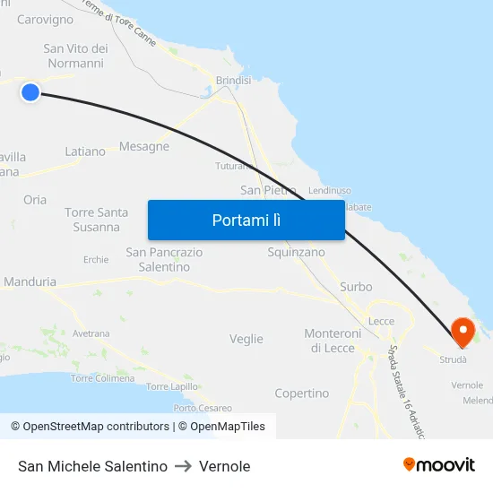 San Michele Salentino to Vernole map
