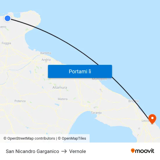 San Nicandro Garganico to Vernole map