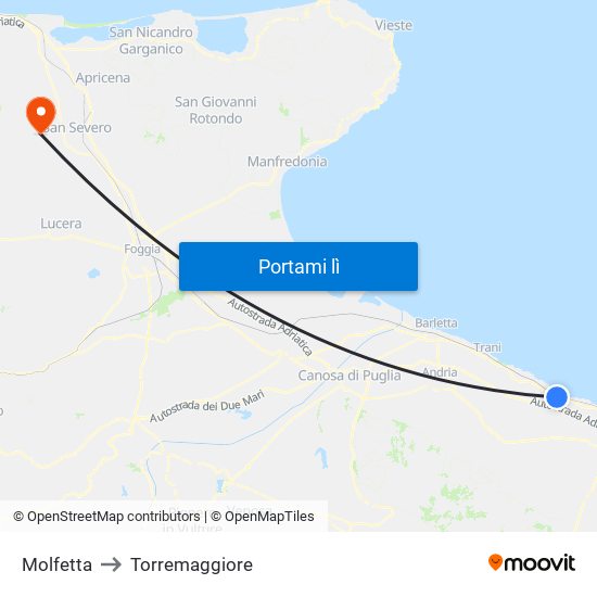 Molfetta to Torremaggiore map