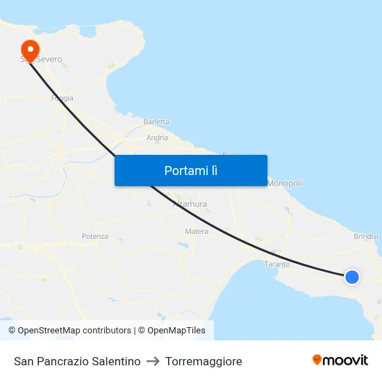 San Pancrazio Salentino to Torremaggiore map