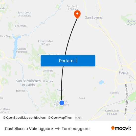 Castelluccio Valmaggiore to Torremaggiore map