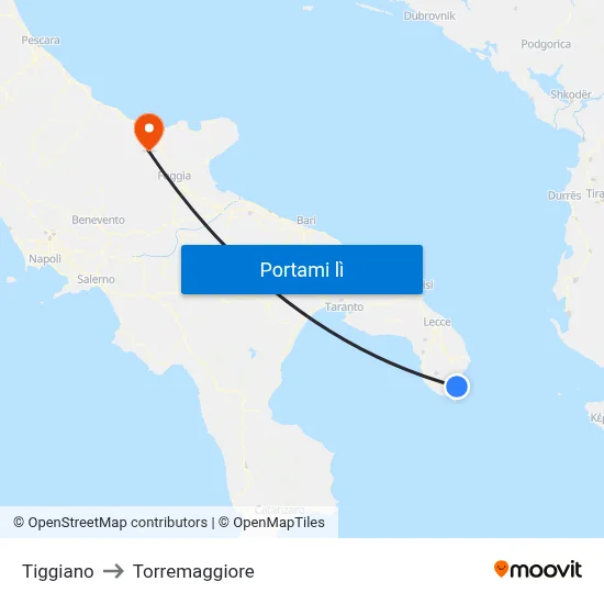 Tiggiano to Torremaggiore map