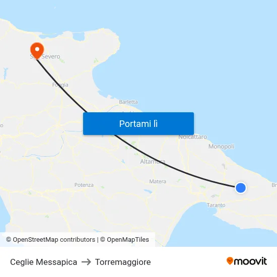 Ceglie Messapica to Torremaggiore map