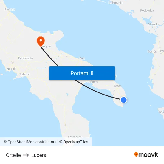 Ortelle to Lucera map