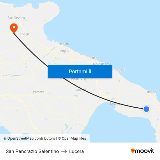San Pancrazio Salentino to Lucera map