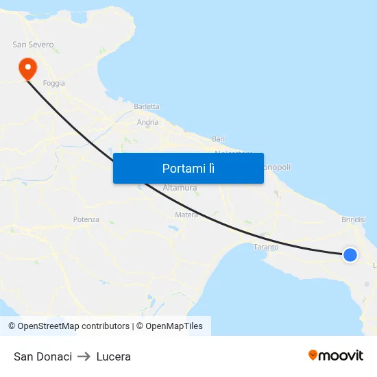 San Donaci to Lucera map