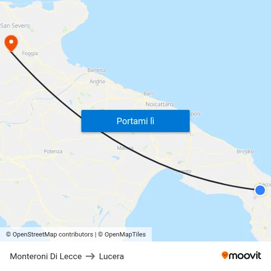 Monteroni Di Lecce to Lucera map
