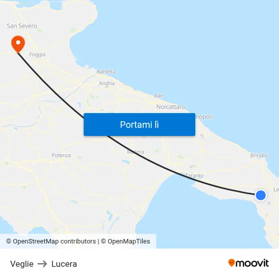 Veglie to Lucera map