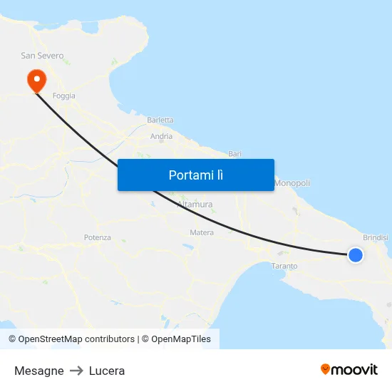 Mesagne to Lucera map