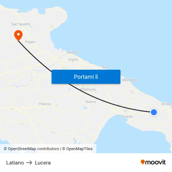 Latiano to Lucera map