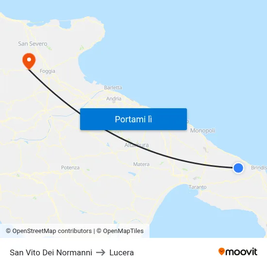 San Vito Dei Normanni to Lucera map