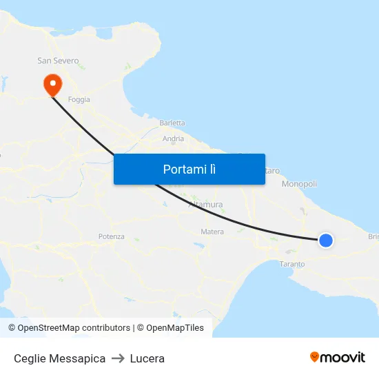 Ceglie Messapica to Lucera map