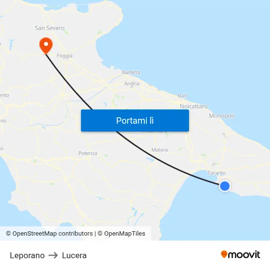 Leporano to Lucera map
