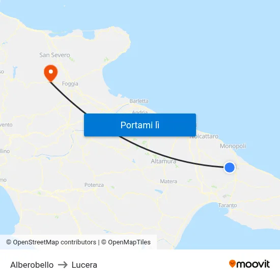 Alberobello to Lucera map