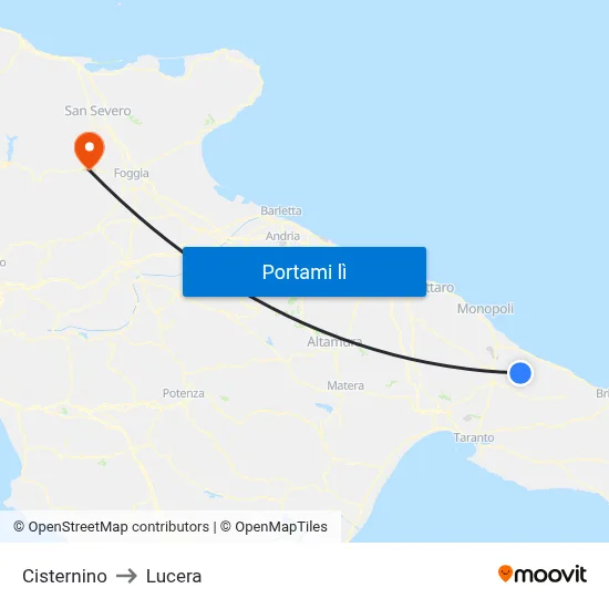 Cisternino to Lucera map