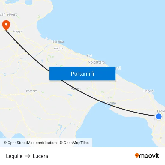 Lequile to Lucera map