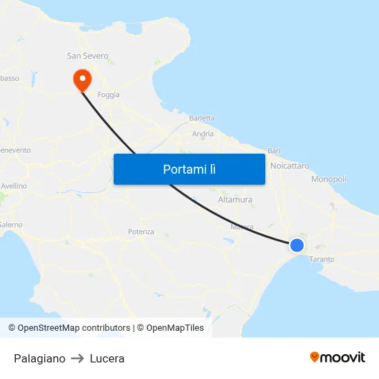 Palagiano to Lucera map