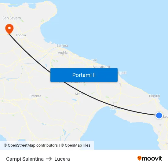 Campi Salentina to Lucera map
