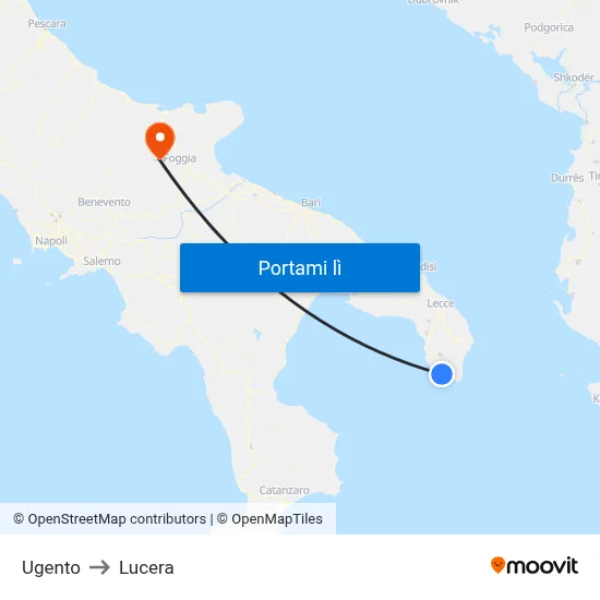 Ugento to Lucera map