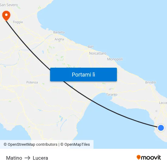 Matino to Lucera map