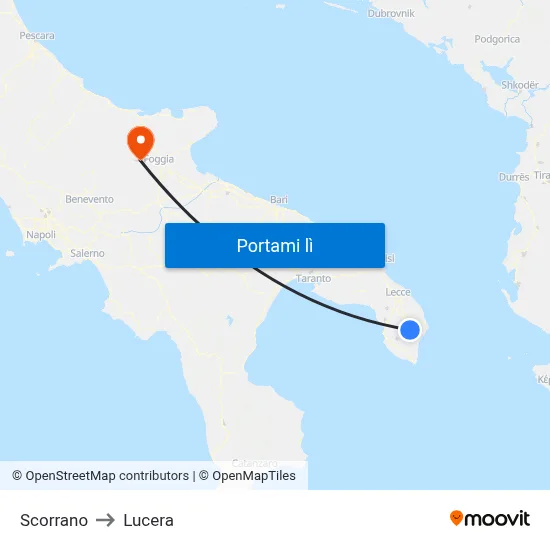 Scorrano to Lucera map