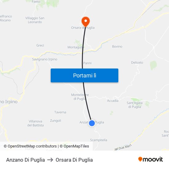 Anzano Di Puglia to Orsara Di Puglia map