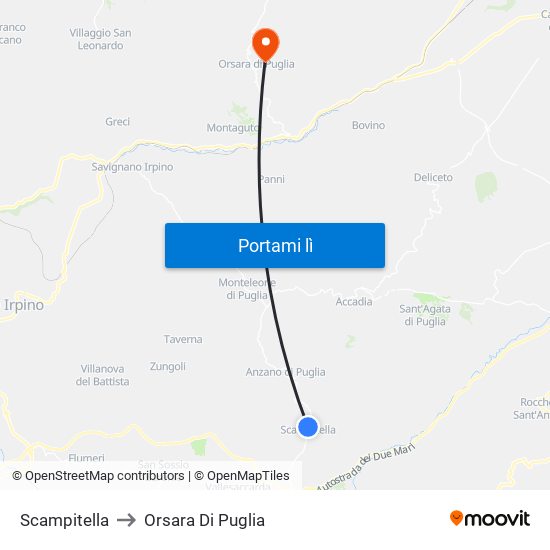 Scampitella to Orsara Di Puglia map