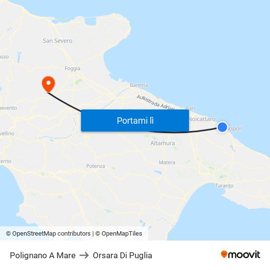 Polignano A Mare to Orsara Di Puglia map