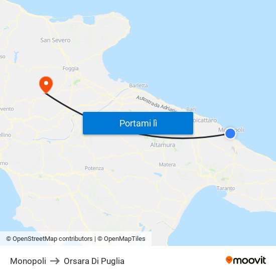 Monopoli to Orsara Di Puglia map