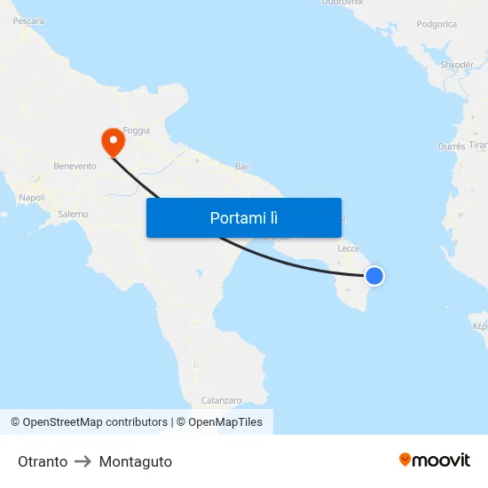 Otranto to Montaguto map