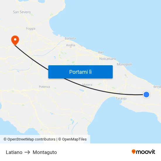 Latiano to Montaguto map