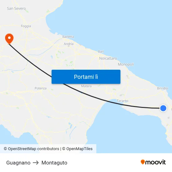 Guagnano to Montaguto map
