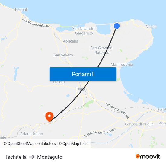 Ischitella to Montaguto map