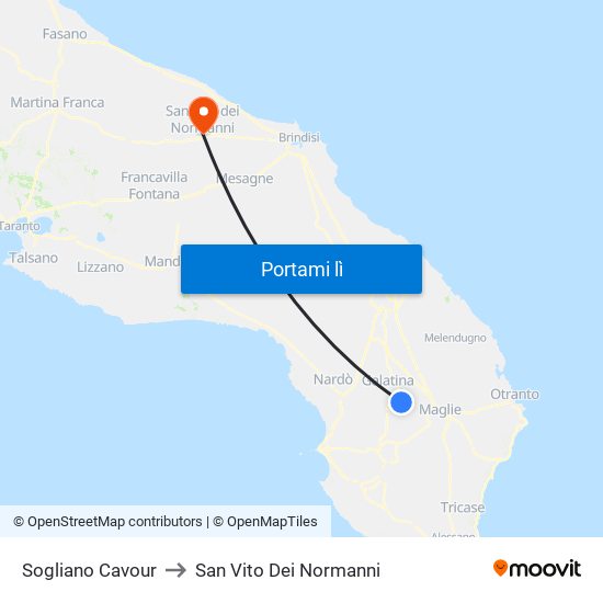 Sogliano Cavour to San Vito Dei Normanni map