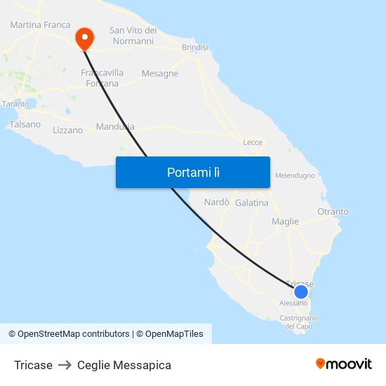 Tricase to Ceglie Messapica map