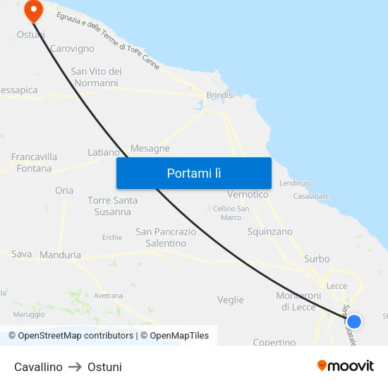 Cavallino to Ostuni map