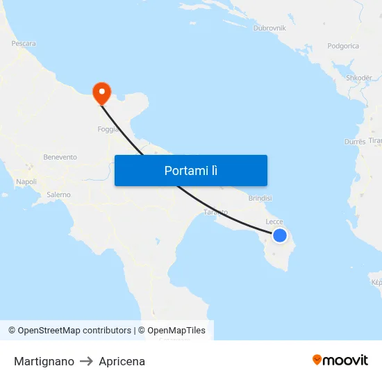 Martignano to Apricena map