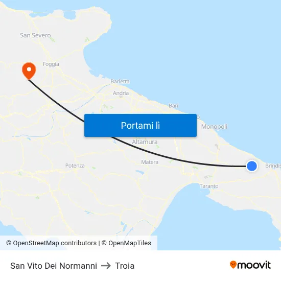 San Vito Dei Normanni to Troia map