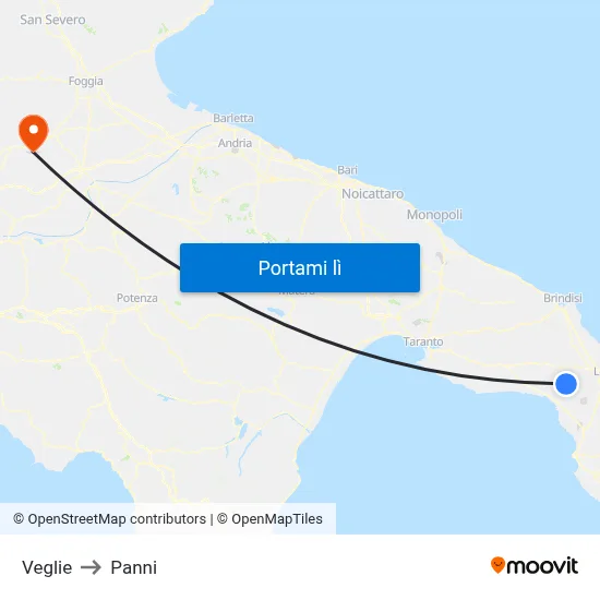 Veglie to Panni map