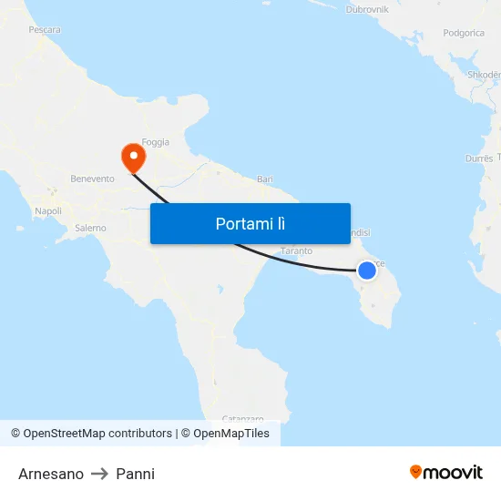Arnesano to Panni map