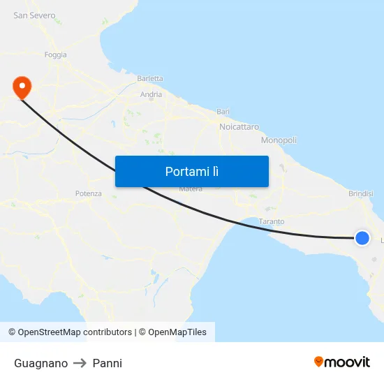 Guagnano to Panni map