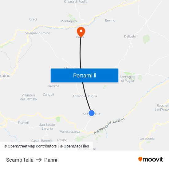 Scampitella to Panni map